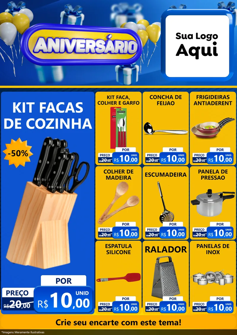 Modelo de Encarte para Encarte A4 Vertical com o tema Aniversário para Utilidades Domésticas