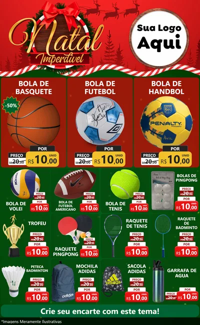 Modelo de Encarte para Encarte Grande com o tema Natal Imperdível para Artigos Esportivos