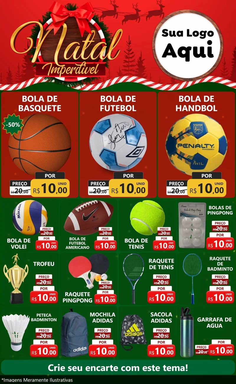 Modelo de Encarte para Encarte Grande com o tema Natal Imperdível para Artigos Esportivos