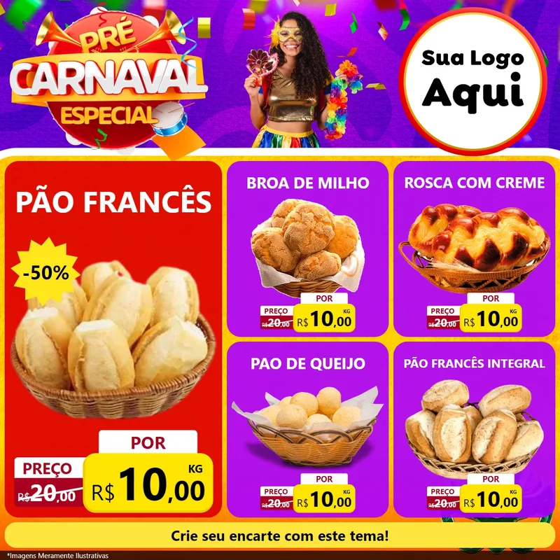 Modelo de Rede Social para Feed Facebook com o tema Pré-Carnaval Especial para Padaria