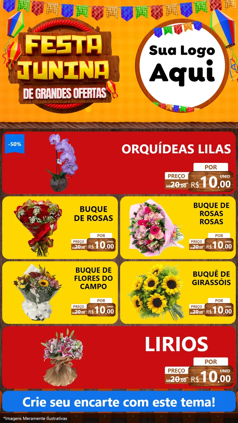 Modelo de TV para TV Vertical com o tema Festa Junina de Grandes Ofertas para Floricultura e jardim