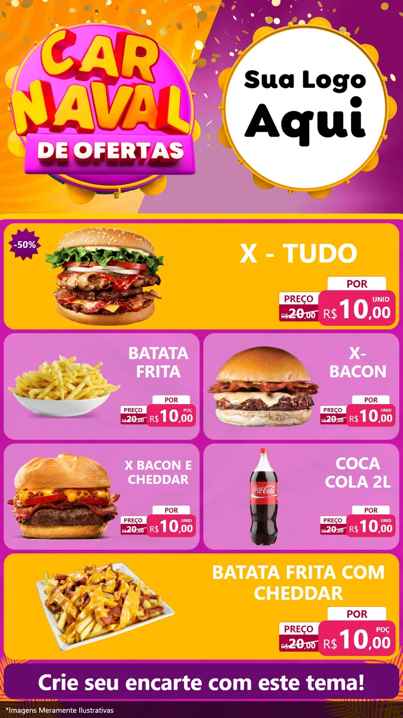 Modelo de TV para TV Vertical com o tema Carnaval de Ofertas para Hamburgueria