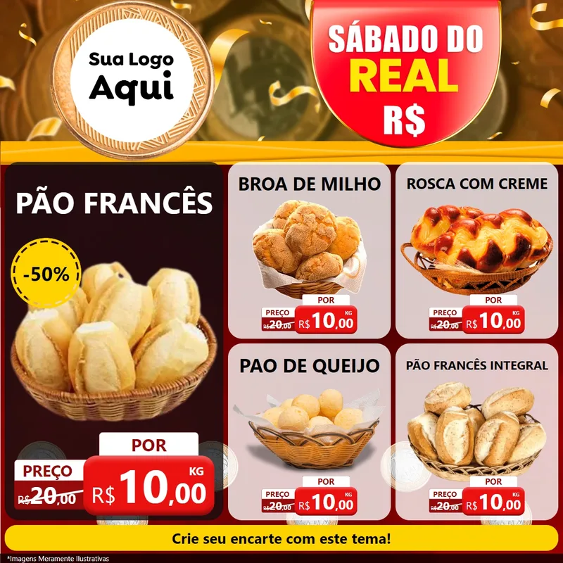 Modelo de Rede Social para Feed Facebook com o tema Sábado do Real para Padaria
