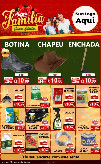 Modelo de Encarte para Encarte Grande com o tema Alegria em Família Super Ofertas - Natal para Agropecuária