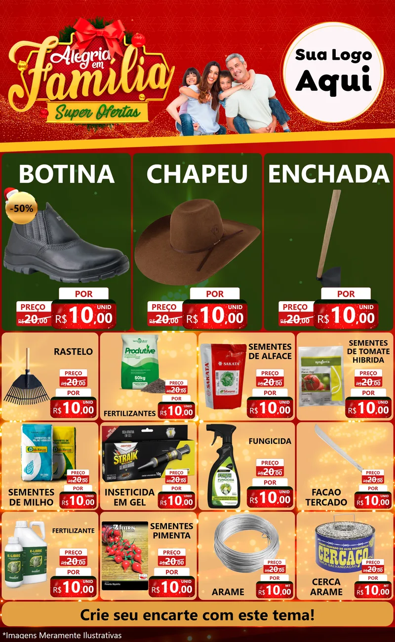 Modelo de Encarte para Encarte Grande com o tema Alegria em Família Super Ofertas - Natal para Agropecuária