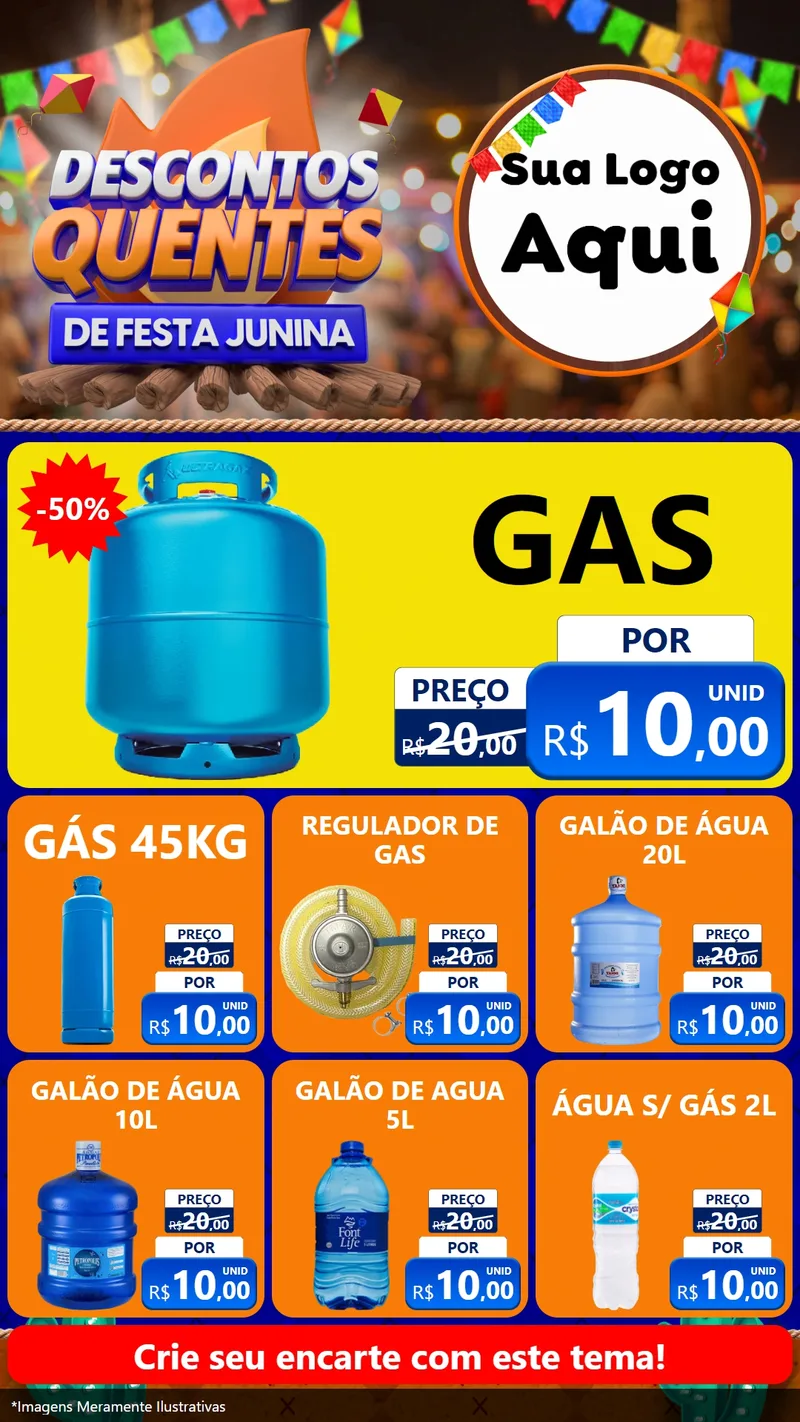 Modelo de Rede Social para Stories com o tema Descontos Quentes de Festa Junina para Água e gás