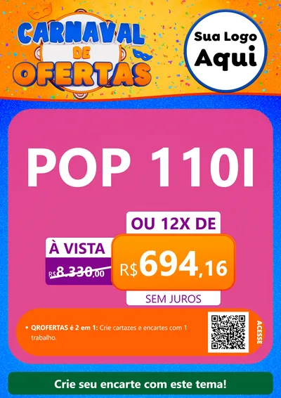 Modelo de Cartaz para Cartaz A4 Vertical com o tema Carnaval de Ofertas para Concessionaria de Motos