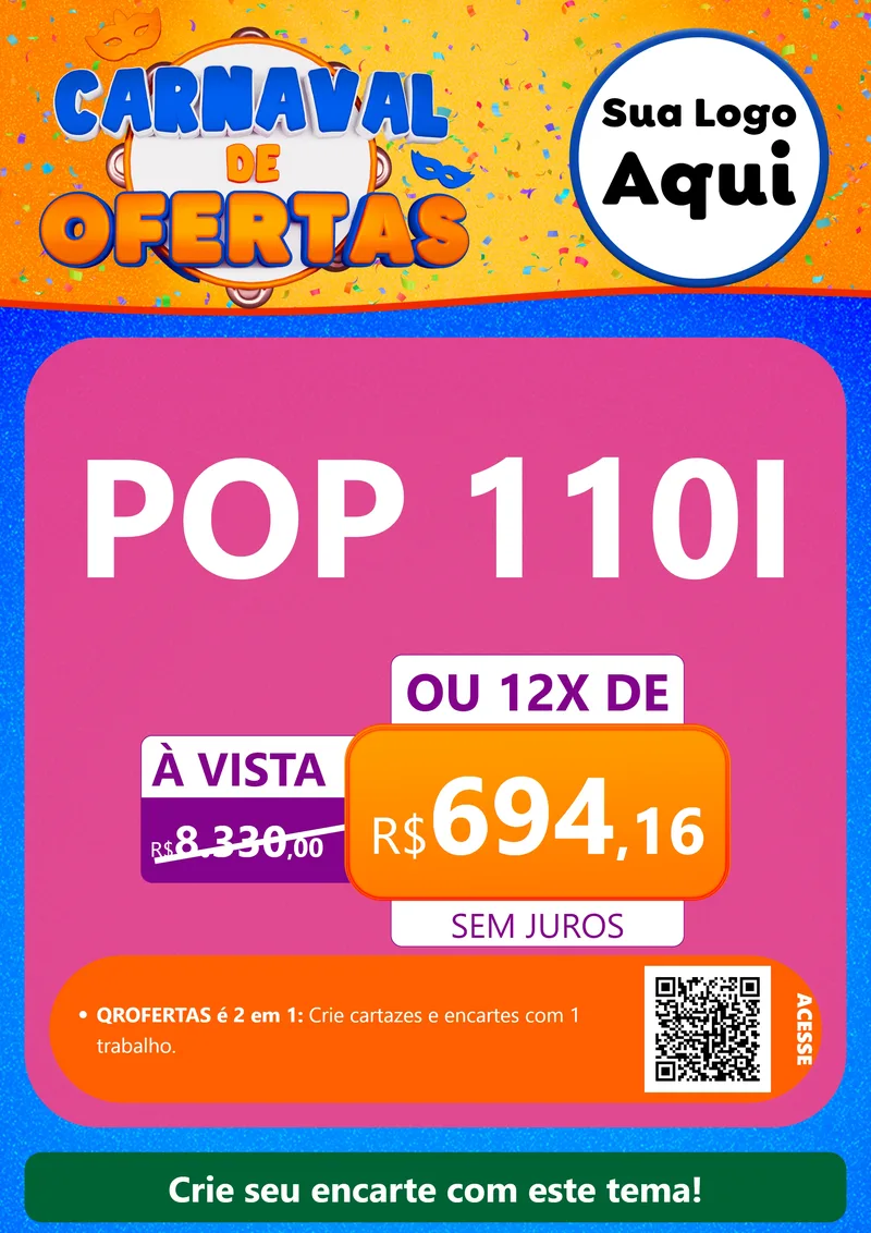 Modelo de Cartaz para Cartaz A4 Vertical com o tema Carnaval de Ofertas para Concessionaria de Motos