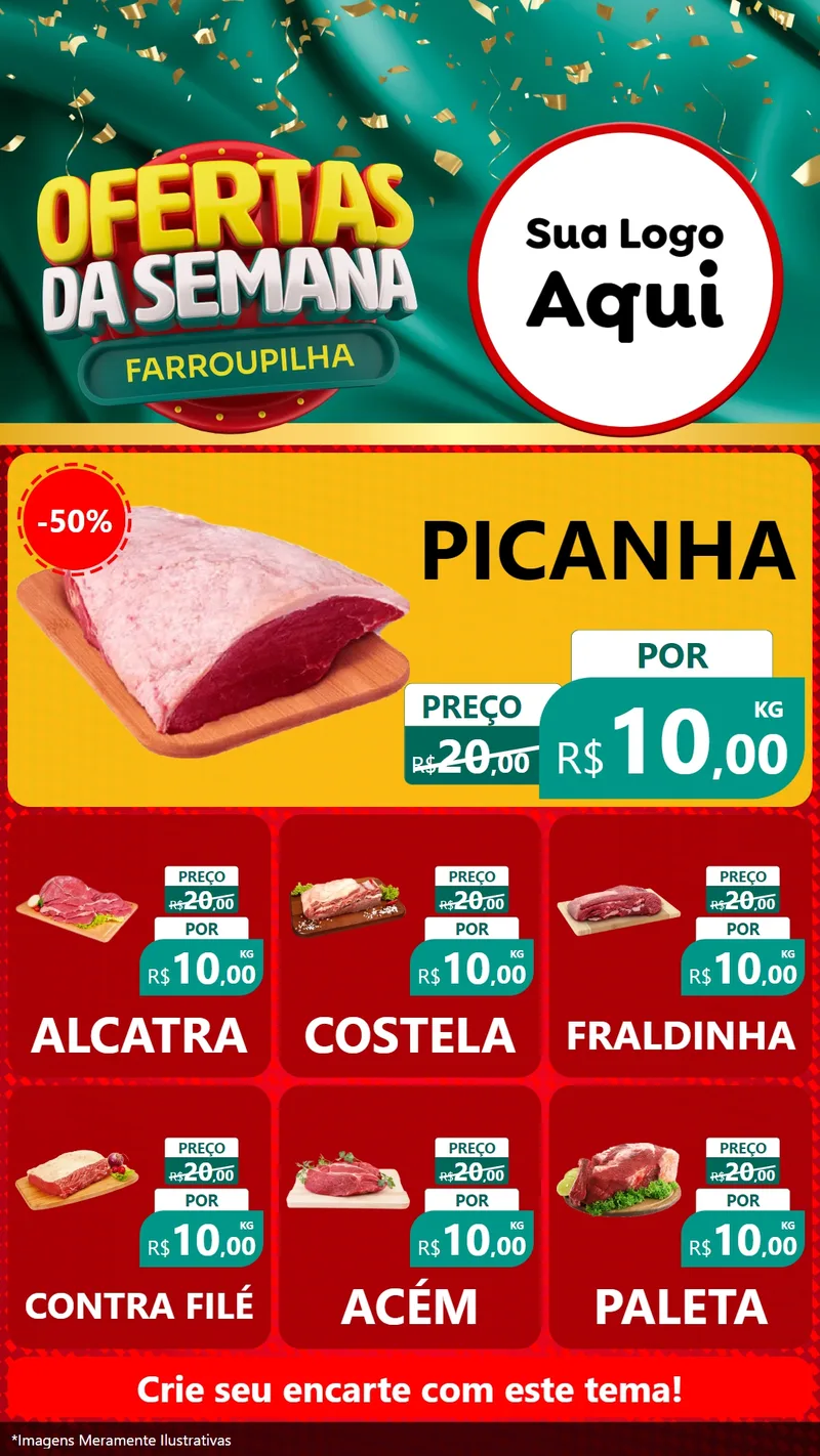 Modelo de Rede Social para Stories com o tema Ofertas da Semana Farroupilha para Açougue