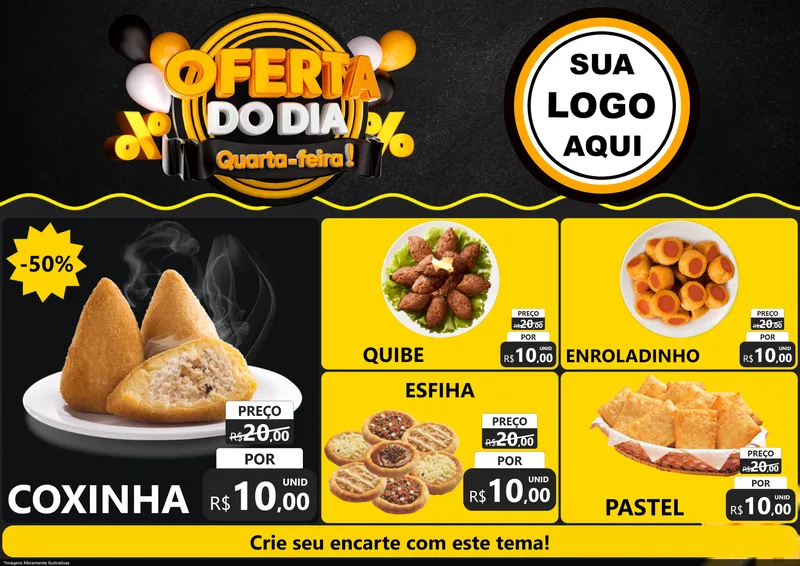 Modelo de Encarte para Encarte A4 Horizontal com o tema Oferta do Dia - Quarta Feira! para Salgadaria