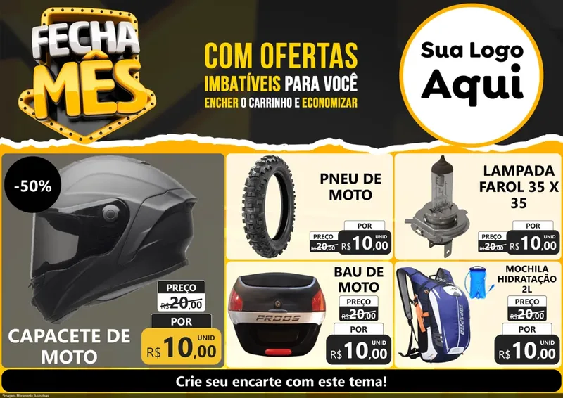 Modelo de Encarte para Encarte A4 Horizontal com o tema Fecha Mês para Moto peças