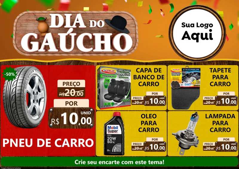 Modelo de Encarte para Encarte A4 Horizontal com o tema Dia do Gaúcho para Auto peças