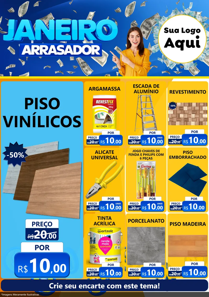 Modelo de Encarte para Encarte A4 Vertical com o tema Janeiro Arrasador para Material para Construção