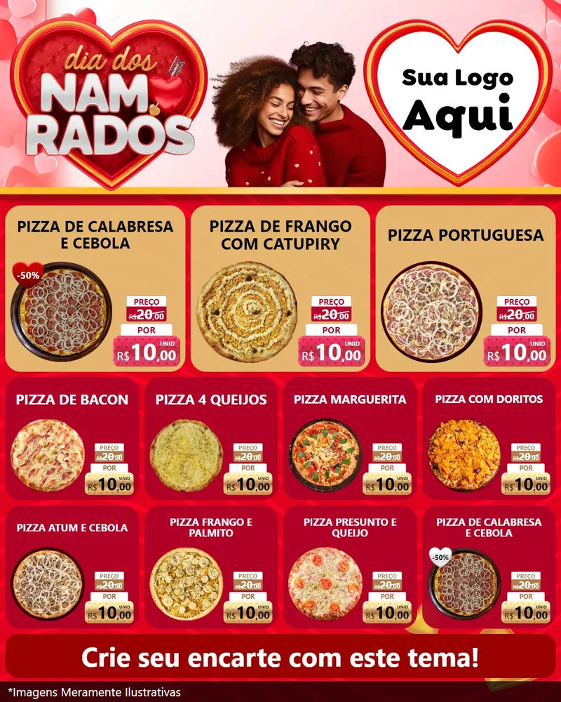 Modelo de Rede Social para Feed Instagram com o tema Dia dos Namorados para Pizzaria