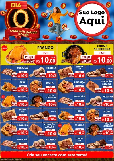 Modelo de Encarte para Encarte A4 Vertical com o tema Dia O - O Dia Mais Barato Do Mês para Assados