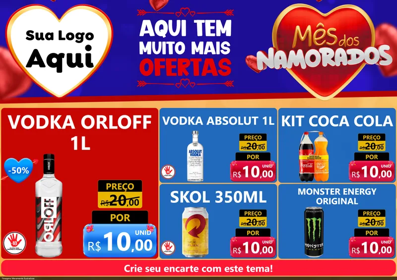 Modelo de Encarte para Encarte A4 Horizontal com o tema Mês dos Namorados para Distribuidora de bebidas