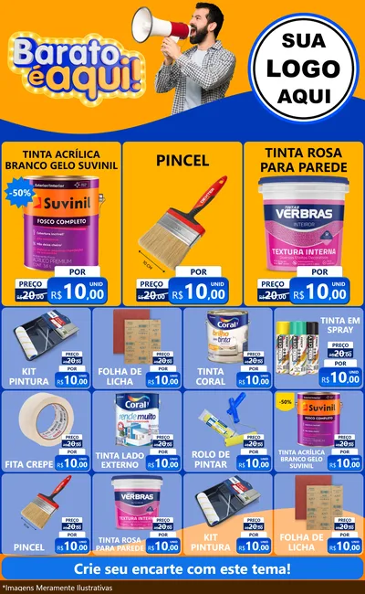 Modelo de Encarte para Encarte Grande com o tema Barato é aqui para Tintas e Ferramentas