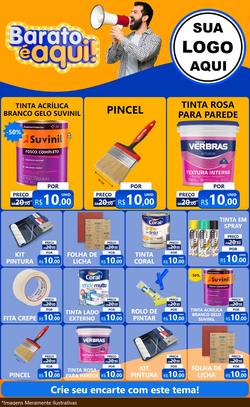 Modelo de Encarte para Encarte Grande com o tema Barato é aqui para Tintas e Ferramentas