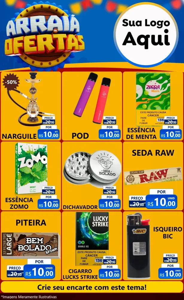 Modelo de Encarte para Encarte Grande com o tema Arraiá de Ofertas - Junina para Tabacaria