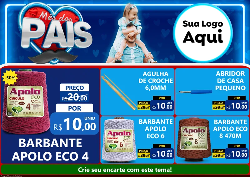 Modelo de Encarte para Encarte A4 Horizontal com o tema Mês Dos Pais para Armarinho e Aviamentos