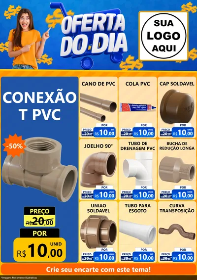 Modelo de Encarte para Encarte A4 Vertical com o tema Oferta do Dia para Tubos e conexões