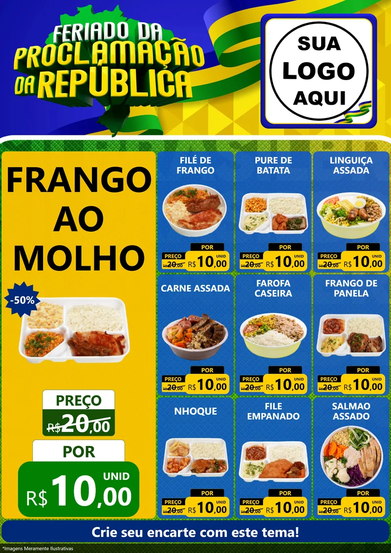 Modelo de Encarte para Encarte A4 Vertical com o tema Feriado da Proclamação da República para Restaurante