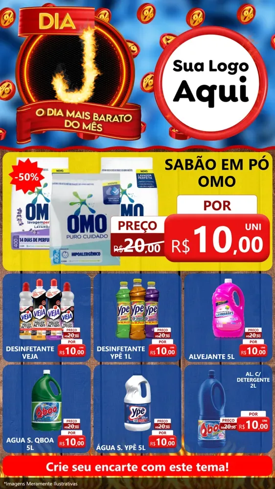 Modelo de Rede Social para Stories com o tema Dia J - O Dia Mais Barato Do Mês para Produtos de Limpeza