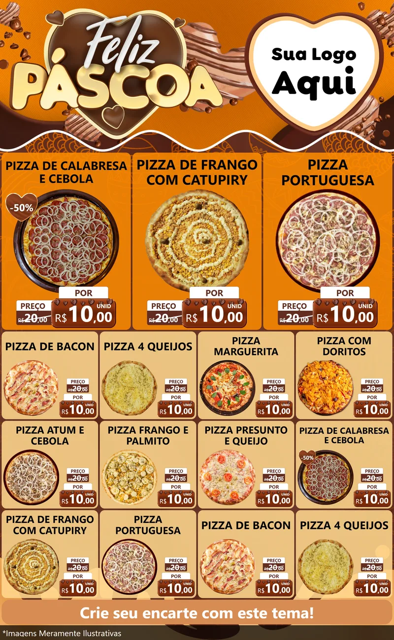 Modelo de Encarte para Encarte Grande com o tema Feliz Páscoa para Pizzaria