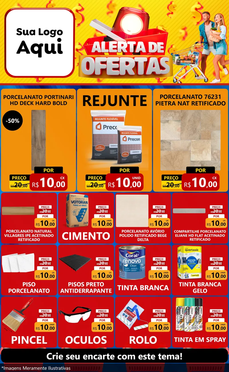 Modelo de Encarte para Encarte Grande com o tema Alerta de Ofertas para Pisos e revestimentos