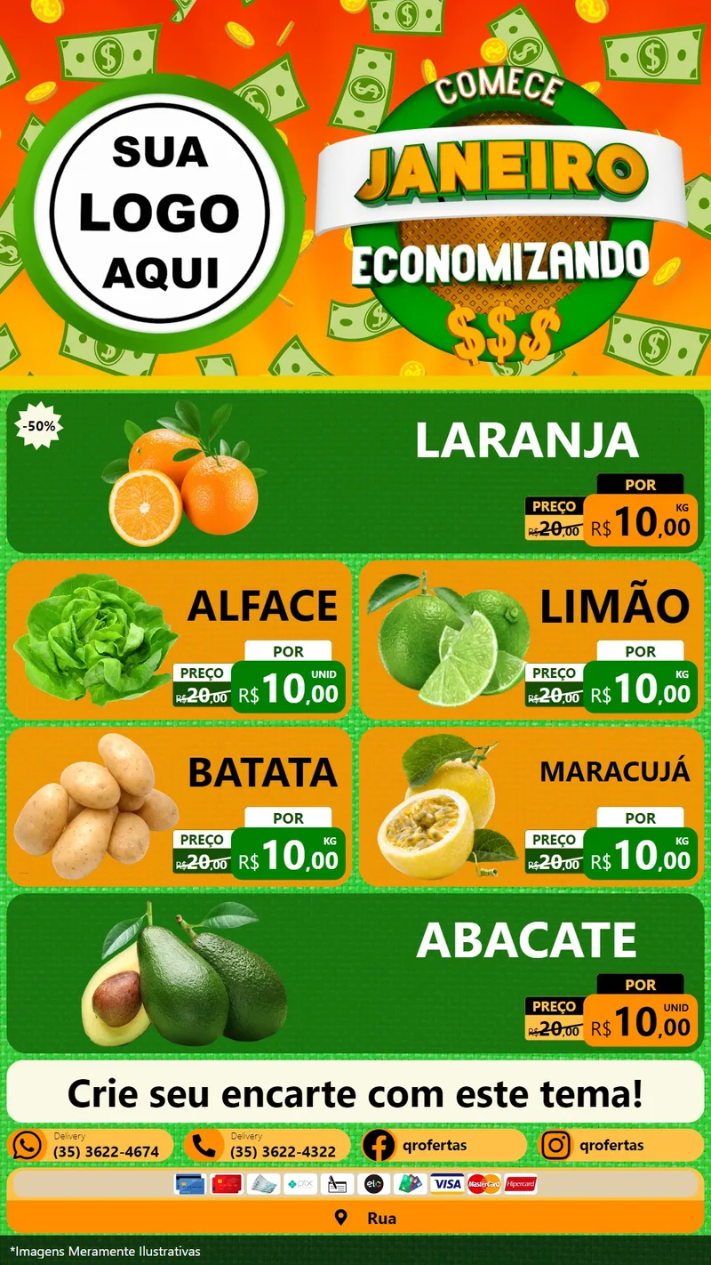 Modelo de TV para TV Vertical com o tema Comece Janeiro Economizando para Hortifrúti