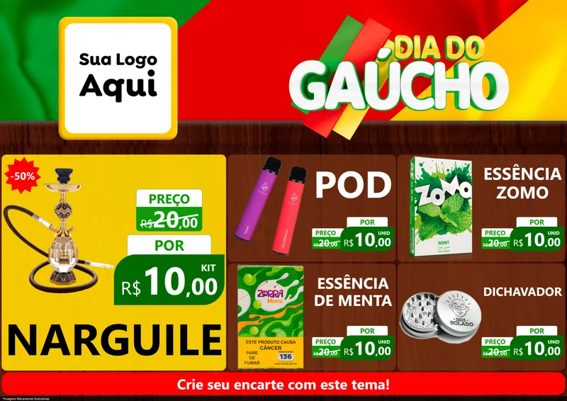 Modelo de Encarte para Encarte A4 Horizontal com o tema Dia do Gaúcho para Tabacaria
