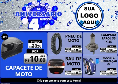 Modelo de Encarte para Encarte A4 Horizontal com o tema Promoção de Aniversário - 4 Anos para Moto peças