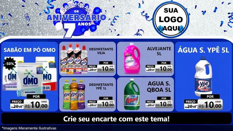 Modelo de TV para TV Horizontal com o tema Promoção de Aniversário - 7 Anos para Produtos de Limpeza
