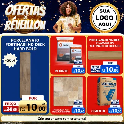 Modelo de Rede Social para Feed Facebook com o tema Ofertas de Réveillon para Pisos e revestimentos