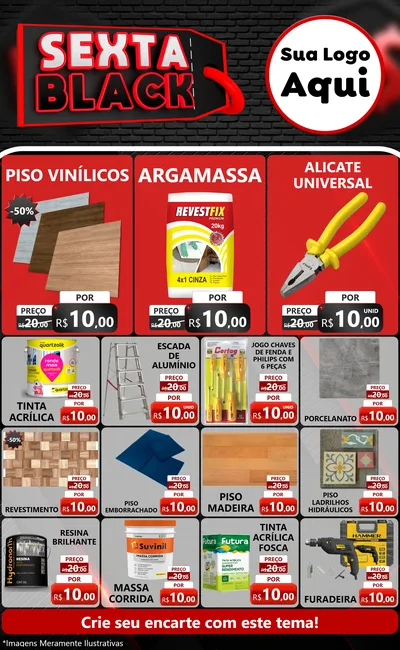 Modelo de Encarte para Encarte Grande com o tema Sexta Black para Material para Construção