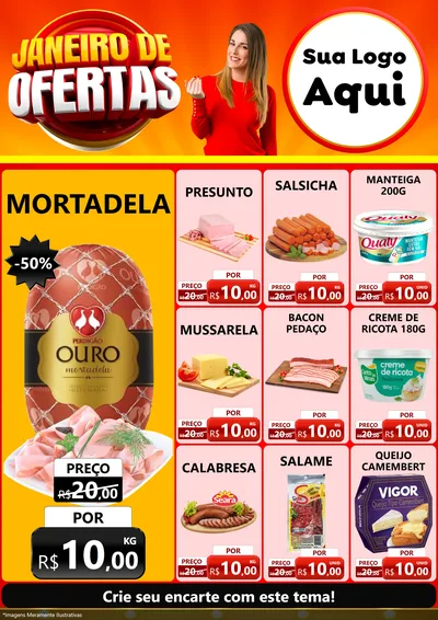 Modelo de Encarte para Encarte A4 Vertical com o tema Janeiro de Ofertas para Frios e Laticínios