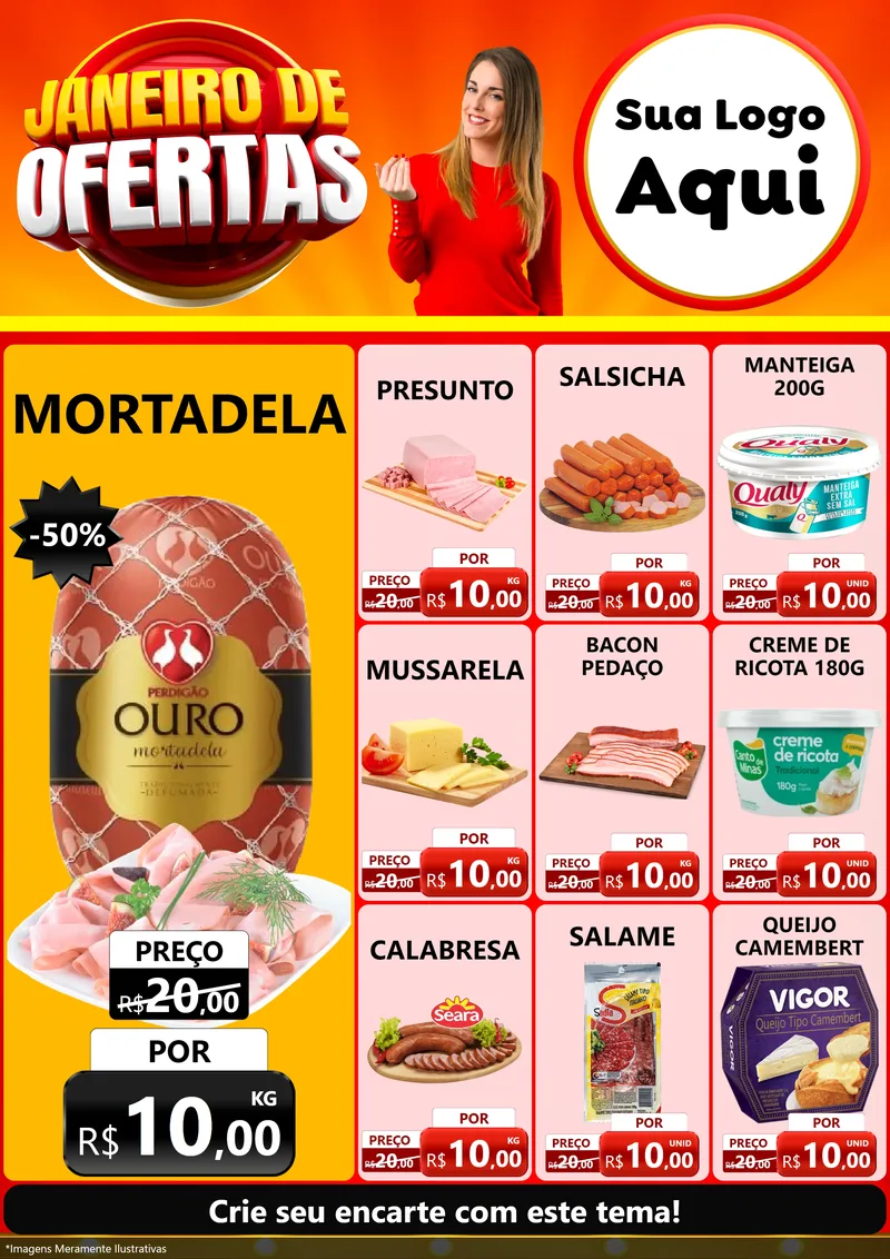 Modelo de Encarte para Encarte A4 Vertical com o tema Janeiro de Ofertas para Frios e Laticínios