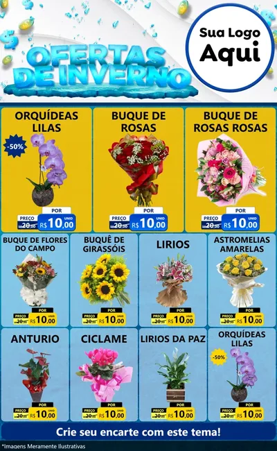 Modelo de Encarte para Encarte Grande com o tema Ofertas de Inverno para Floricultura e jardim