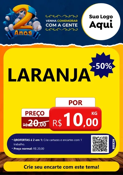 Modelo de Cartaz para Cartaz A4 Vertical com o tema Aniversário de 2 anos para Hortifrúti
