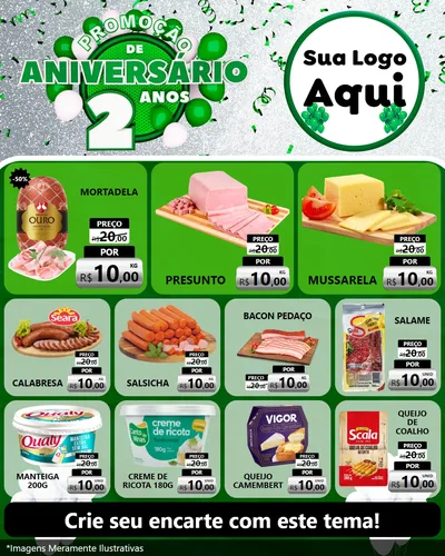 Modelo de Rede Social para Feed Instagram com o tema Promoção de Aniversário - 2 Anos para Frios e Laticínios