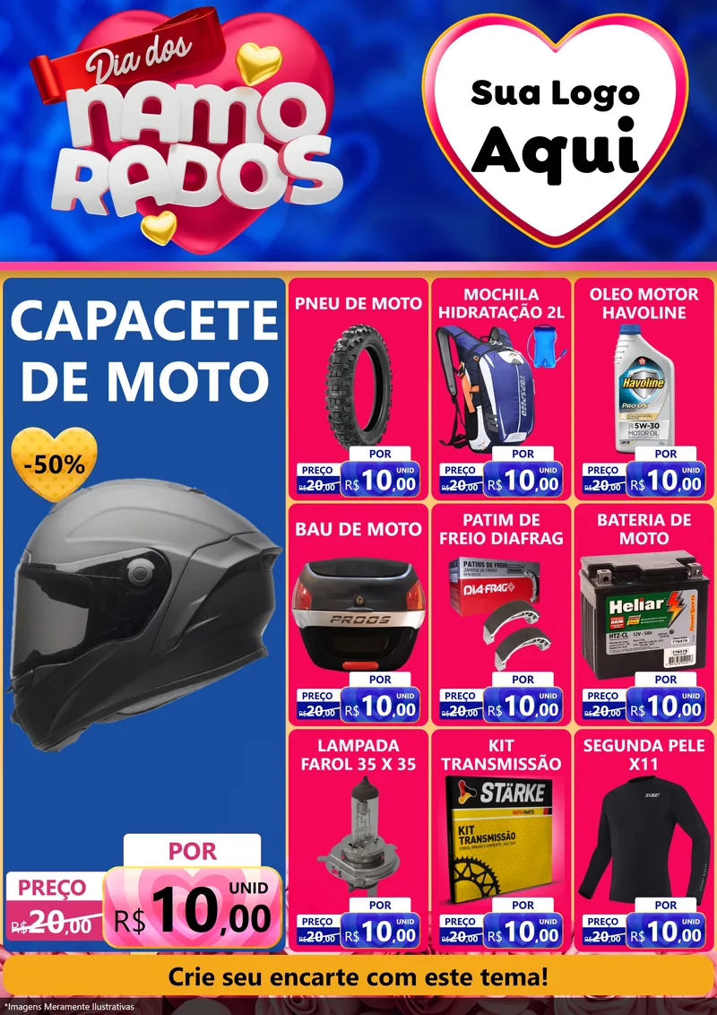 Modelo de Encarte para Encarte A4 Vertical com o tema Dia dos namorados para Moto peças