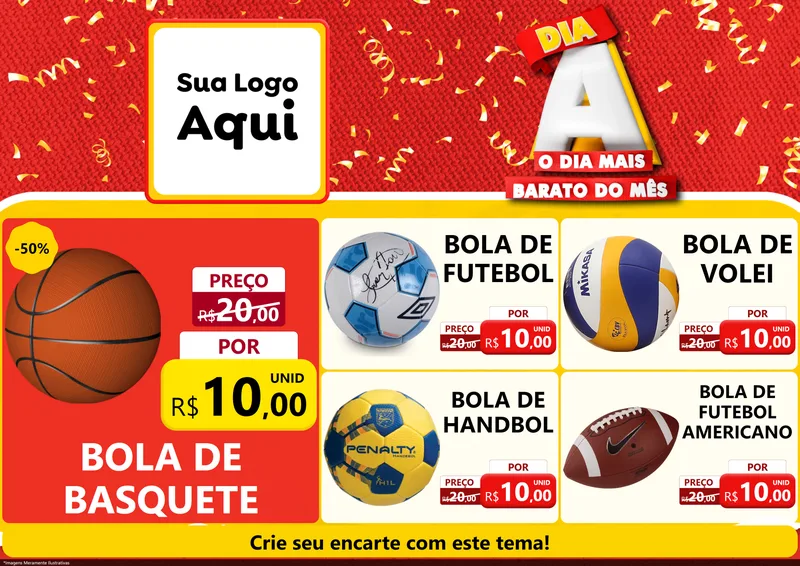 Modelo de Encarte para Encarte A4 Horizontal com o tema Dia A o Dia Mais Barato do Mês para Artigos Esportivos