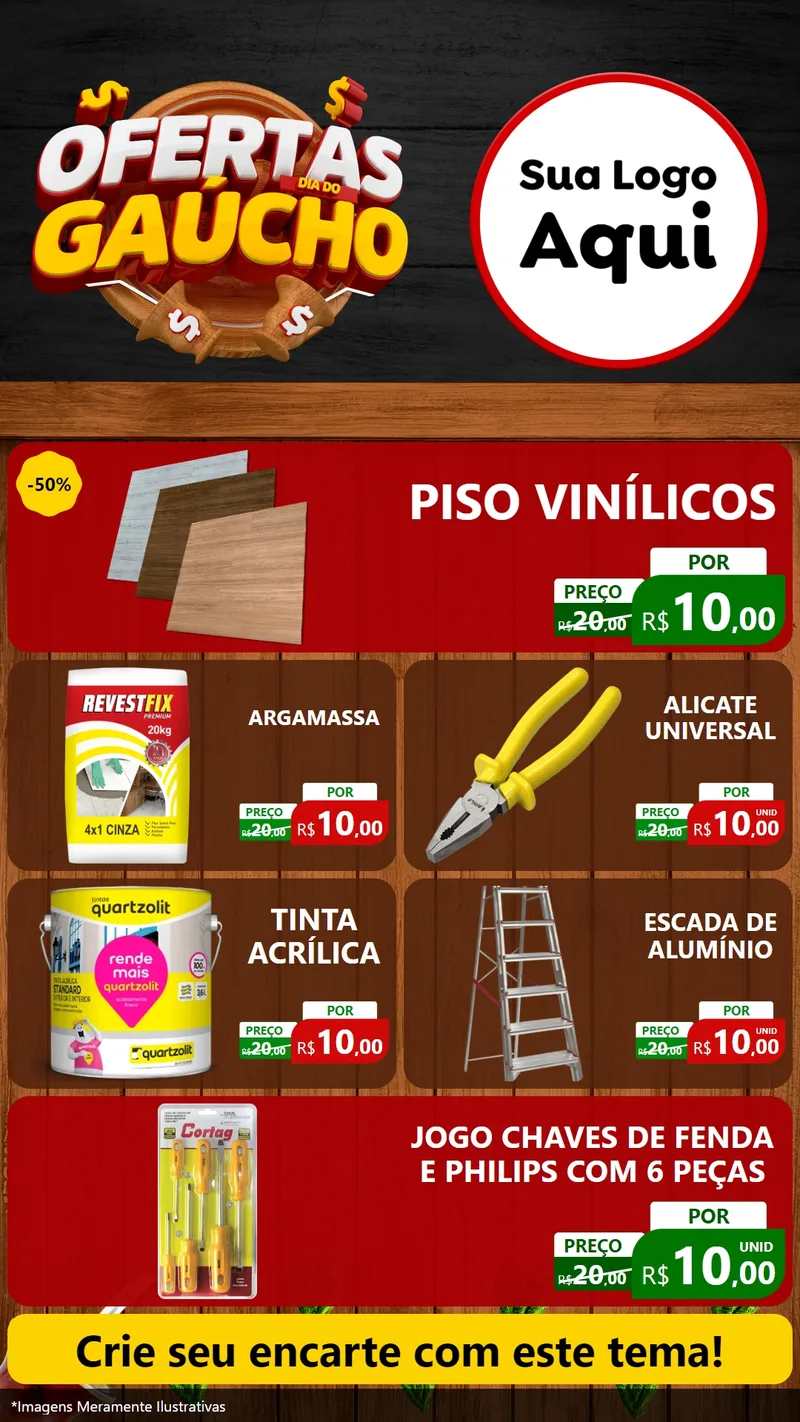 Modelo de TV para TV Vertical com o tema Ofertas Dia do Gaúcho para Material para Construção