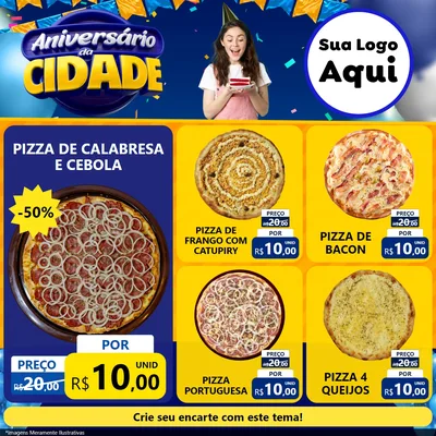 Modelo de Rede Social para Feed Facebook com o tema Aniversário da Cidade para Pizzaria