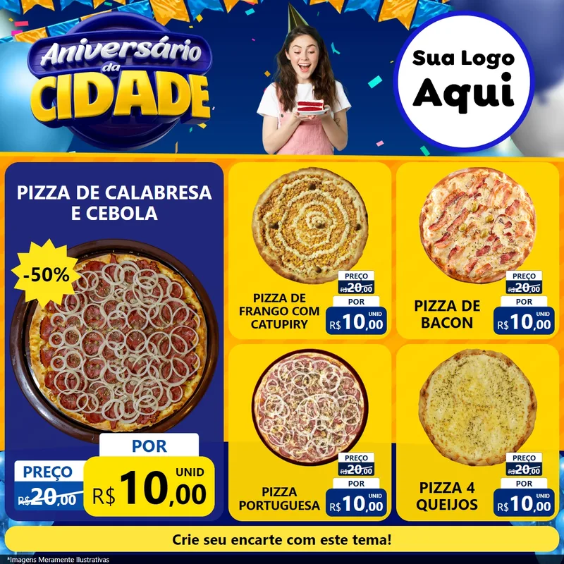 Modelo de Rede Social para Feed Facebook com o tema Aniversário da Cidade para Pizzaria