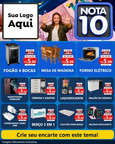 Modelo de Rede Social para Feed Instagram com o tema Nota 10 para Móveis e Eletro