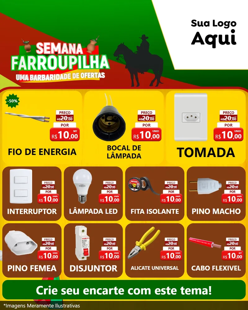 Modelo de Rede Social para Feed Instagram com o tema Semana Farroupilha - Uma Barbaridade de Ofertas para Materiais Elétricos