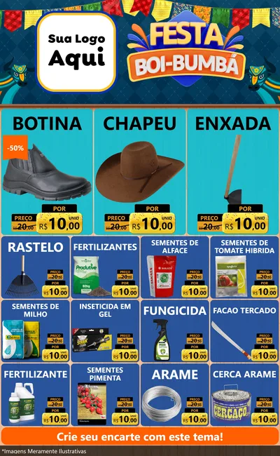 Modelo de Encarte para Encarte Grande com o tema Festa Boi Bumbá para Agropecuária