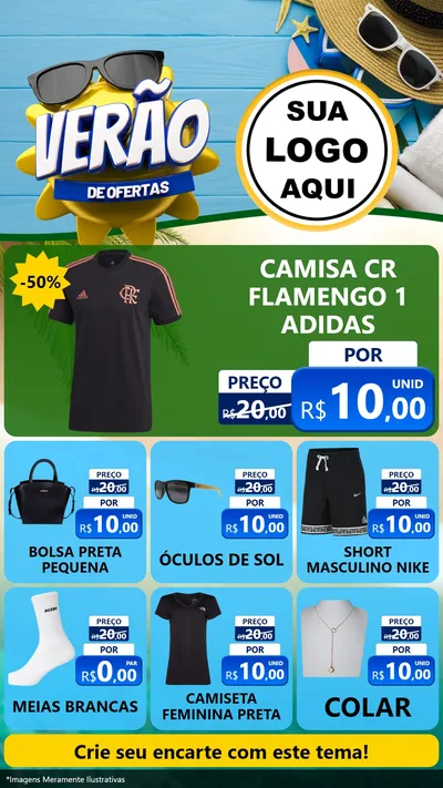 Modelo de Rede Social para Stories com o tema Verão de Ofertas para Roupas e acessórios