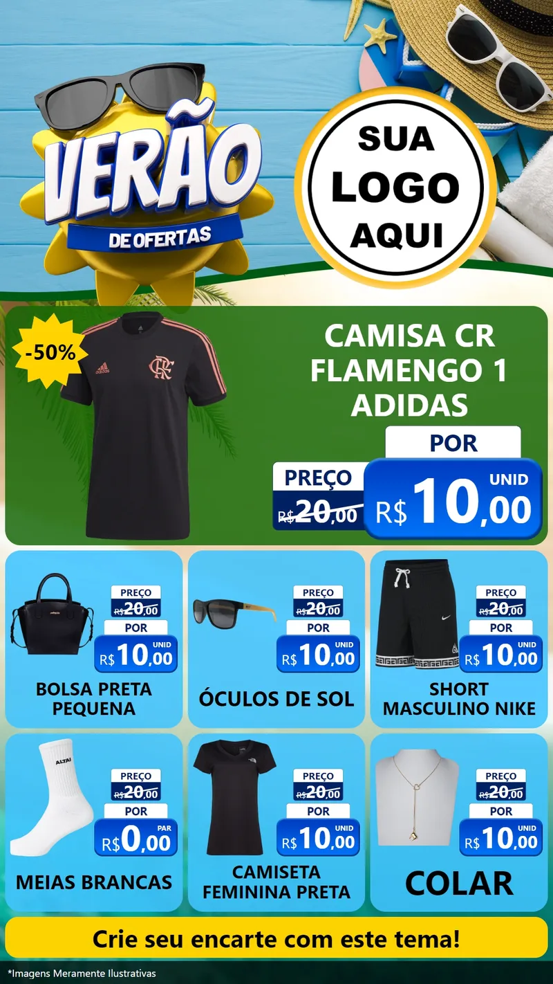 Modelo de Rede Social para Stories com o tema Verão de Ofertas para Roupas e acessórios